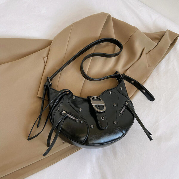 All-match Crescent Dumpling Leisure Commute French Rivet Motorcycle Bag - Image 5