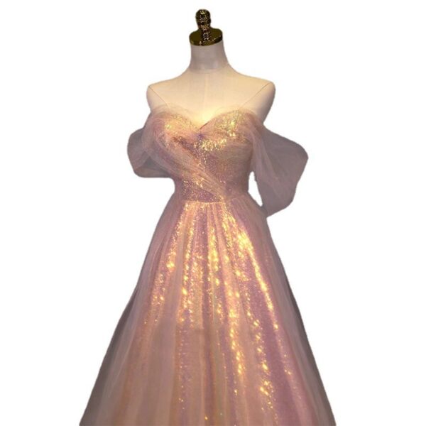 New Mesh Slimming Annual Party Banquet Host Mermaid Off-shoulder Evening Dress For Women - Image 5