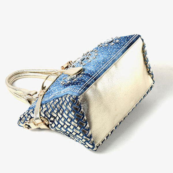 Female Inlaid Glass Rhinestone Small Buckle Lock Denim Single Shoulder Messenger Bag - Image 5