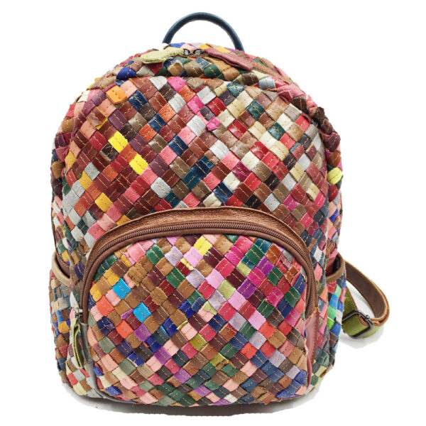 Women's Stitching Color Cowhide Hand-woven Backpack - Image 2