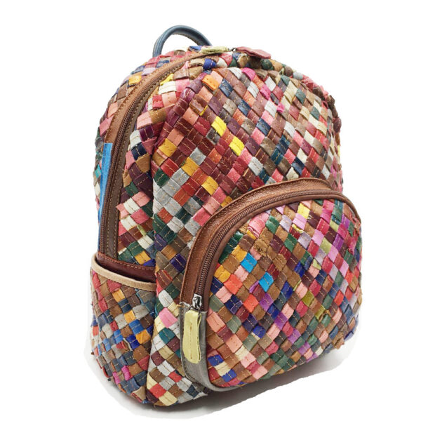 Women's Stitching Color Cowhide Hand-woven Backpack - Image 4
