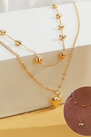 Double-layer Heart Pendant Fine Chain Necklace For Women Multilayer Gold Color Metal Necklaces Fashion Jewelry Accessories