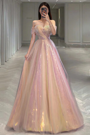 New Mesh Slimming Annual Party Banquet Host Mermaid Off-shoulder Evening Dress For Women