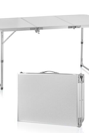 4ft Silver Outdoor Folding Table, Aluminum Alloy Rectangular 30kg, Three Fold Tabletop