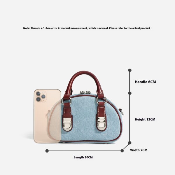 First Layer Cowhide With Denim Bun-shaped Bag - Image 4
