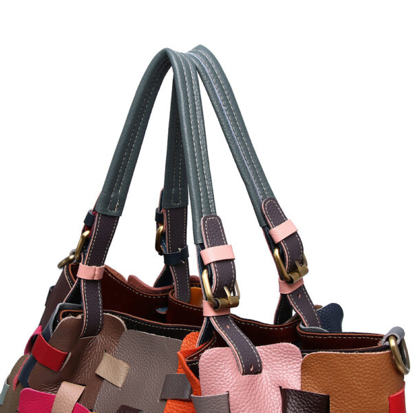 First Layer Cowhide Multi-color Blocks Handbag - Image 10