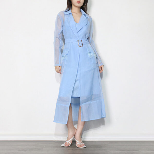 Sun Protection Thin Long Sleeve Trench Coat Plus Slim Strap Long Women's Dress
