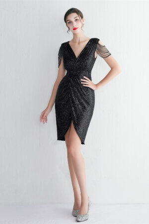 New Bead Craft Long Slimming Banquet Evening Dress Short