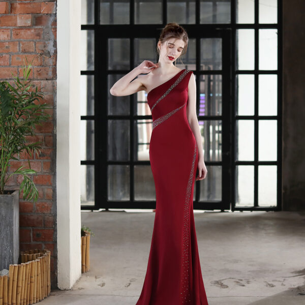 Toast Dress Bride Long One-shoulder Thank You Banquet Slim Fishtail Skirt - Image 5