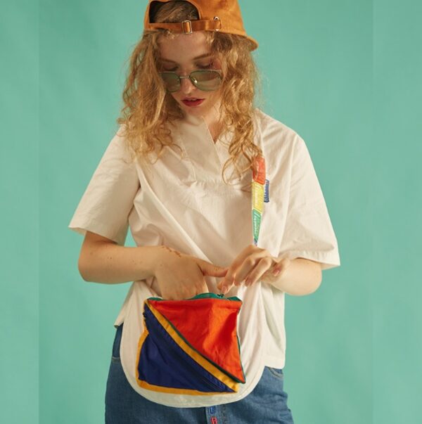 Personality casual hit color single shoulder slung small bag white canvas bag female thin section - Image 3