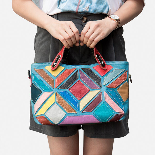 Colored Lady's Handbag With Cowhide Stitching Top Layer - Image 2