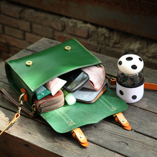 Handmade Vegetable Tanned Leather Bag Portable Messenger Bag - Image 2