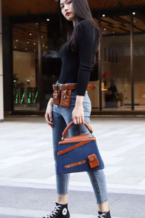 Hand-held crossbody denim tote bag
