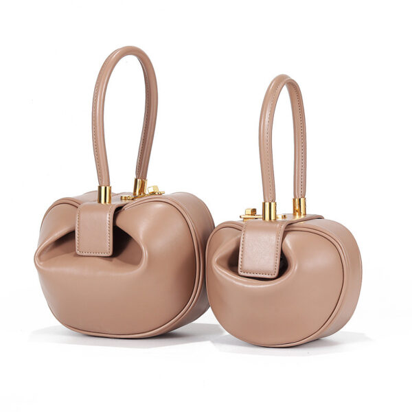 Leather handbags Europe and the United States fashion retro French niche design portable dumplings wonton handbags - Image 4