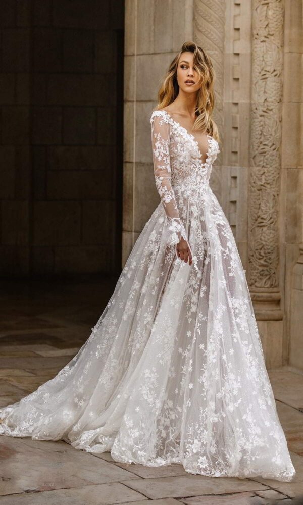 Wedding Dress Sexy Lace Long Sleeve Dress Evening Dress - Image 5