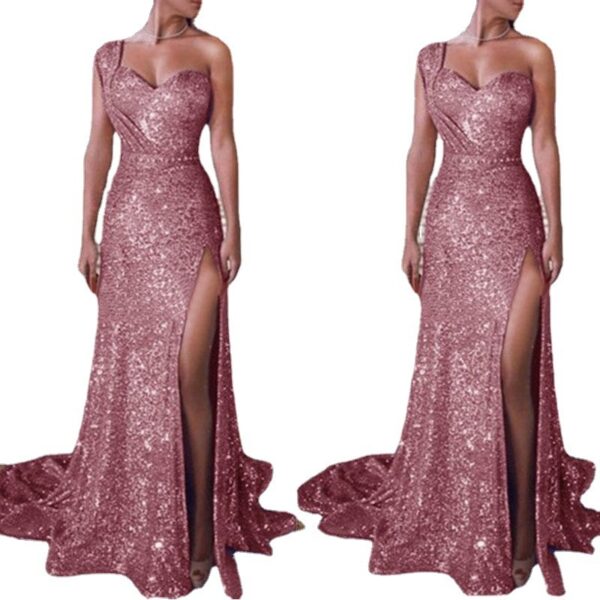 Women's Clothing One-shoulder Sleeveless Bronzing Split Dress - Image 5