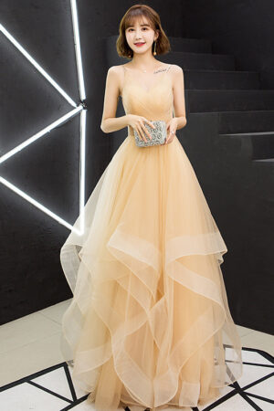 Thin Puff Skirt Sling Banquet Evening Dress