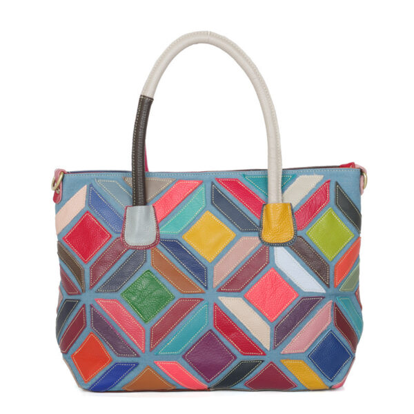 Handmade Color Stitching Handbag Messenger Bag - Image 3