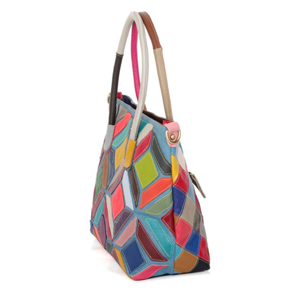 Handmade Color Stitching Handbag Messenger Bag - Image 2