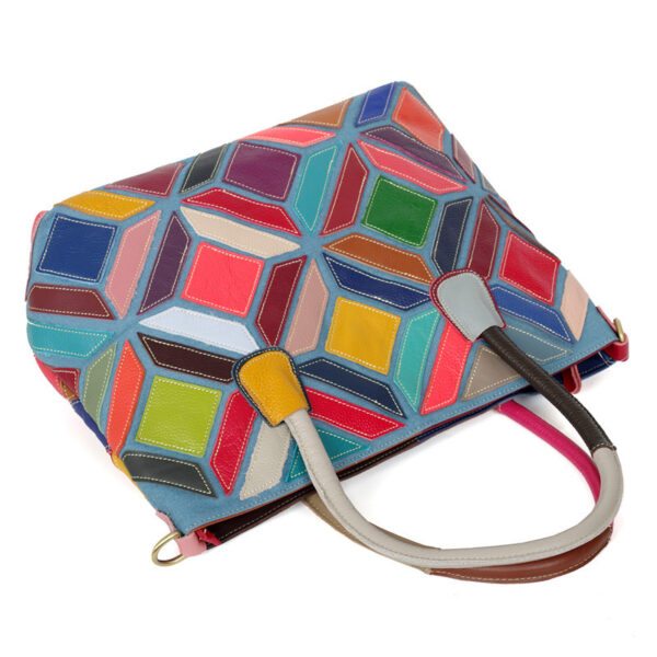 Handmade Color Stitching Handbag Messenger Bag - Image 4