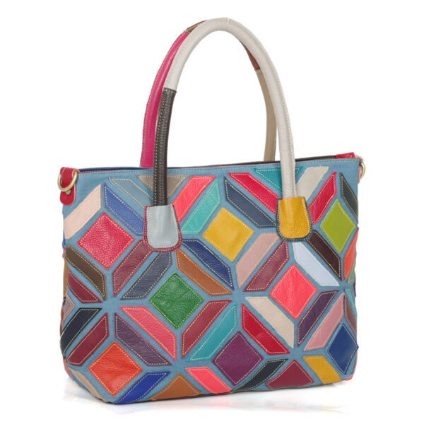 Handmade Color Stitching Handbag Messenger Bag - Image 5