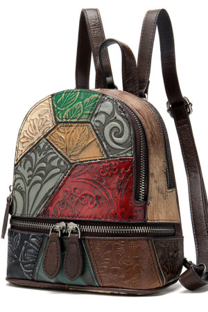 Head Layer Cowhide Women'S Backpack Contrast Color Small Bag