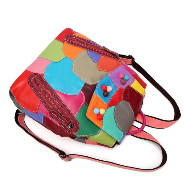 Sheepskin Woman Bag Splicing Color Backpack Fashion - Image 3