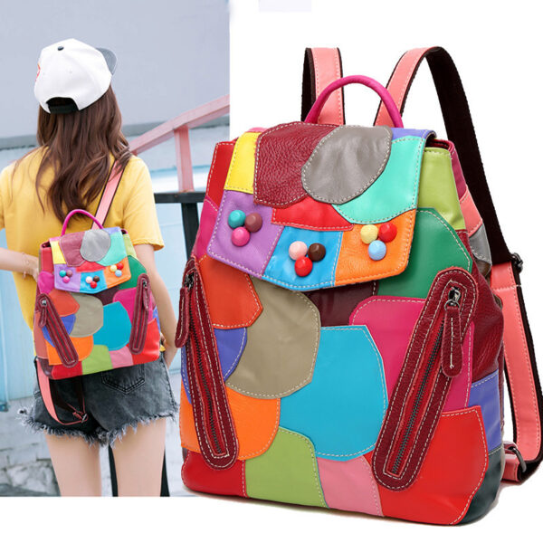 Sheepskin Woman Bag Splicing Color Backpack Fashion - Image 4