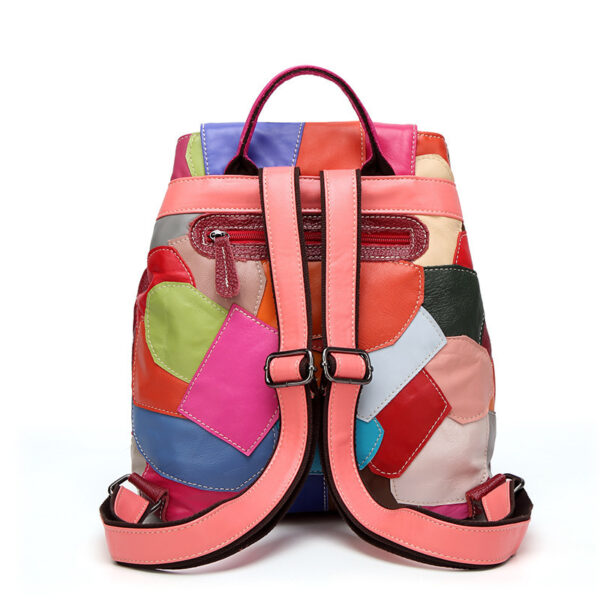 Sheepskin Woman Bag Splicing Color Backpack Fashion - Image 2