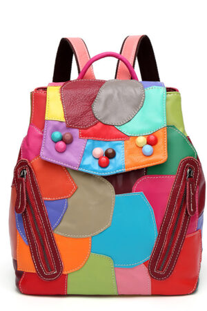 Sheepskin Woman Bag Splicing Color Backpack Fashion