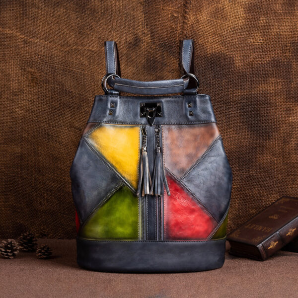 Large Capacity European And American Fashion Head Layer Cowhide Bucket Backpack - Image 3