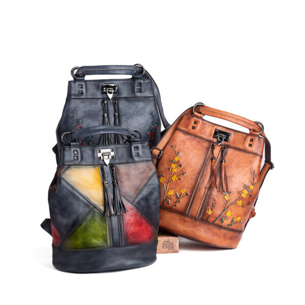 Large Capacity European And American Fashion Head Layer Cowhide Bucket Backpack - Image 2