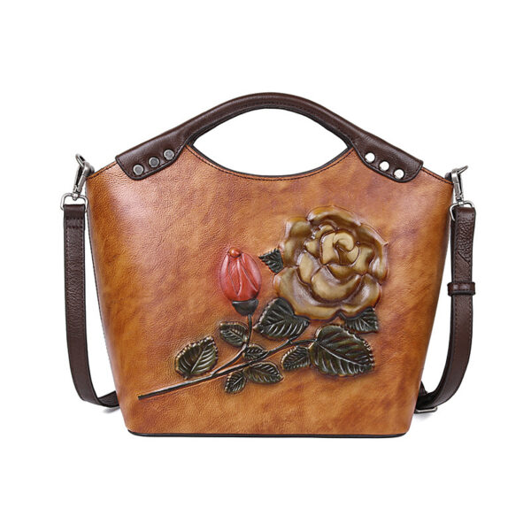 New Three-dimensional Embossed Rose Flower Head Layer Cowhide Handbags - Image 2