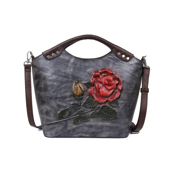 New Three-dimensional Embossed Rose Flower Head Layer Cowhide Handbags - Image 3