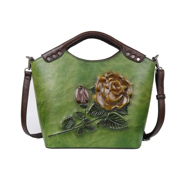 New Three-dimensional Embossed Rose Flower Head Layer Cowhide Handbags - Image 5