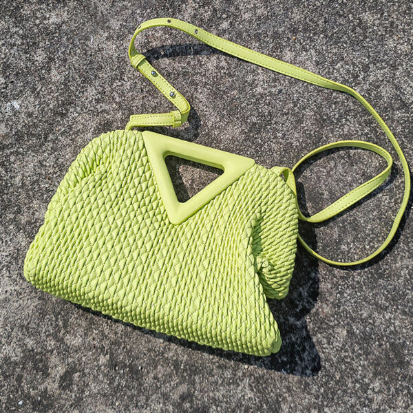 Women's Embroidered Crinkled Inverted Triangle Cloud Leather Leather Handbag - Image 10