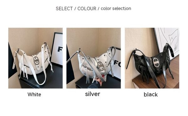 All-match Crescent Dumpling Leisure Commute French Rivet Motorcycle Bag - Image 9