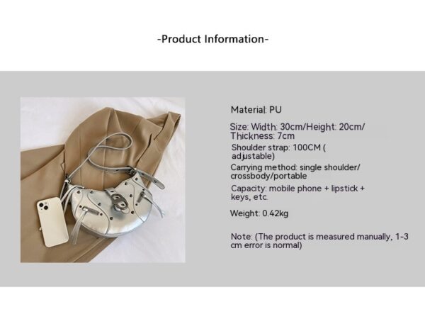 All-match Crescent Dumpling Leisure Commute French Rivet Motorcycle Bag - Image 10