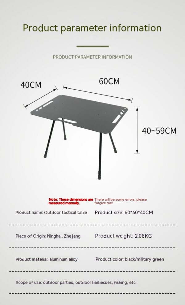 Outdoor Camping Blackened Aluminum Plate Folding Table - Image 8
