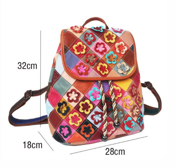 Stitching Rhombus Retro Women's Bag Leather Backpackage Backpack - Image 7