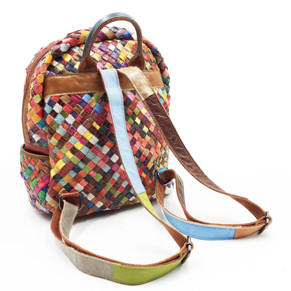 Women's Stitching Color Cowhide Hand-woven Backpack - Image 8