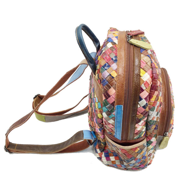 Women's Stitching Color Cowhide Hand-woven Backpack - Image 9