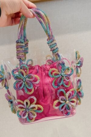 Colorful Rhinestone Transparent Flower Portable Basket Pack