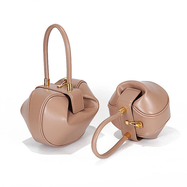 Leather handbags Europe and the United States fashion retro French niche design portable dumplings wonton handbags - Image 6
