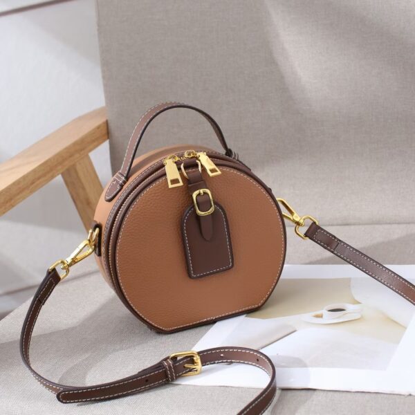 Genuine Leather Mini Small Round Bag Women's Messenger Bag - Image 4