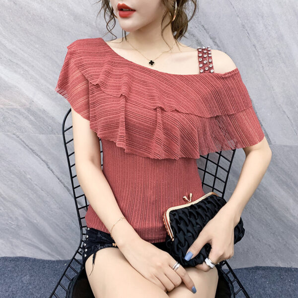 Ruffled Shoulder Leakage Ice Silk Top - Image 4