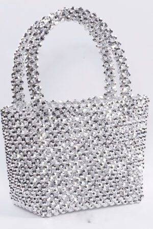Simple Women's Silver Beaded Tote Basket Bag