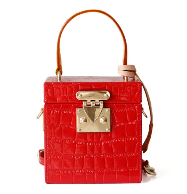 New mini hit color hand box bag small square bag female candy color slung leather lock box package - Image 5