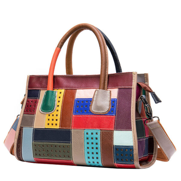 Cowhide color patchwork bag - Image 4
