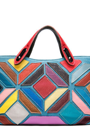 Colored Lady's Handbag With Cowhide Stitching Top Layer